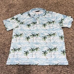 Palm Print Short Sleeve Polo Shirt | XL